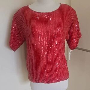 Vintage Jean for Joseph le Bon 100% Silk Red Sequin Short Slv. Blouse, NWT, S